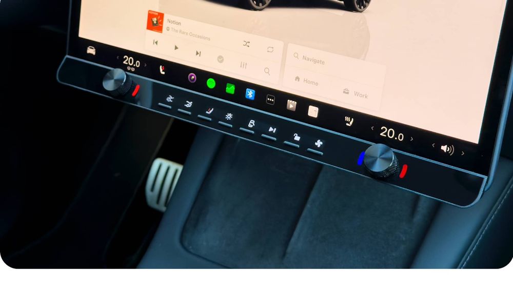 Greenmission's Ctrl-Bar 2 adds customizable shortcut buttons and knobs to simplify Tesla’s touchscreen-heavy controls.